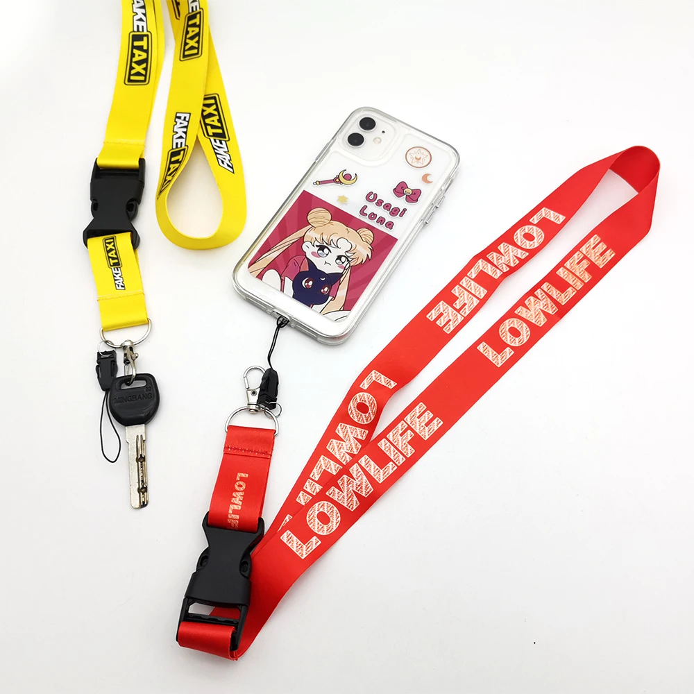 JDM Style Keychain Pendant Strap Racing Car Key Quick Release Neck Lanyard Key Holder Keyring Fake Taxi Low Life Lucky Cat