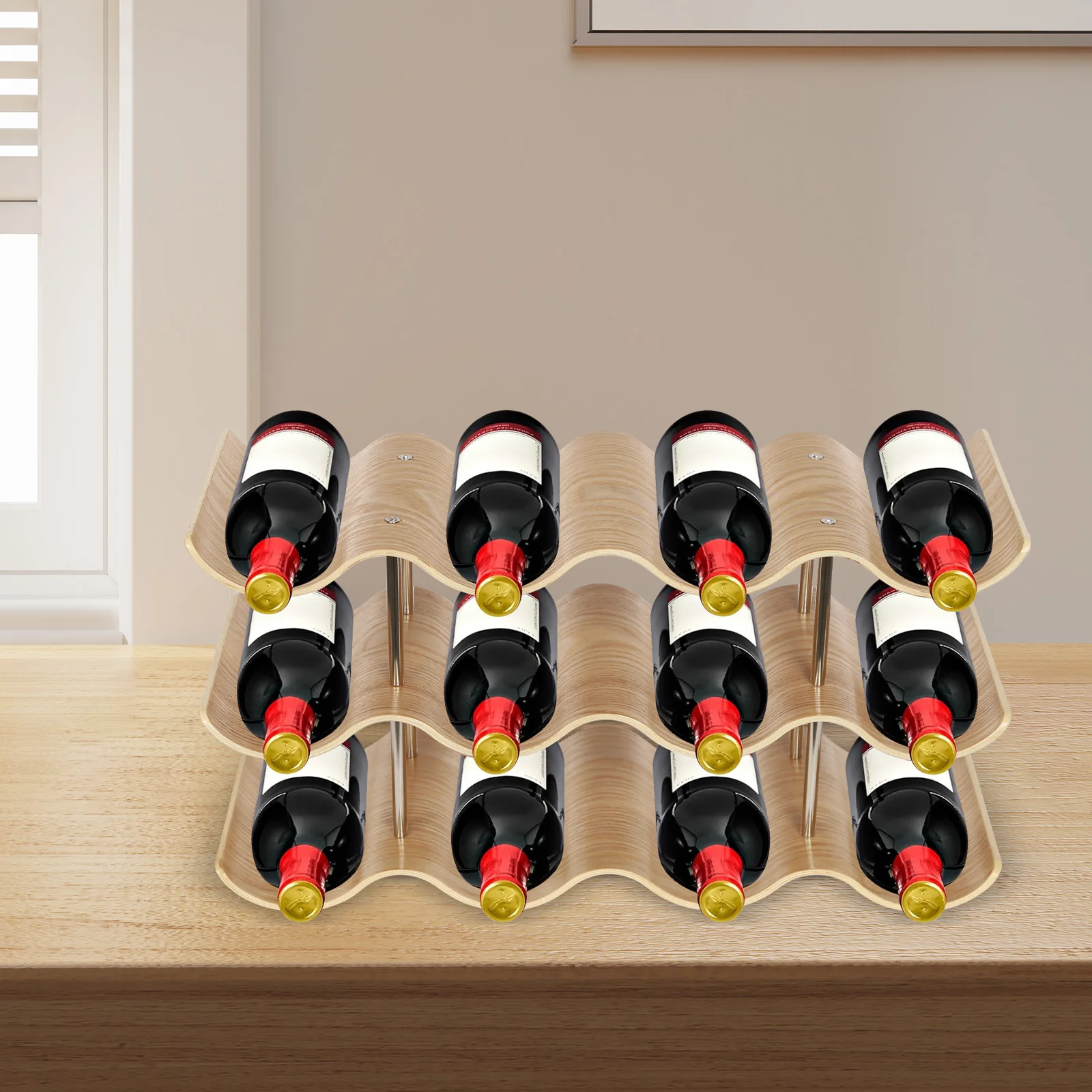 Support de stockage de vin à 3 niveaux, porte-bouteille de vin, porte-bouteille de vin ondulé pour caveurs de vin, barres