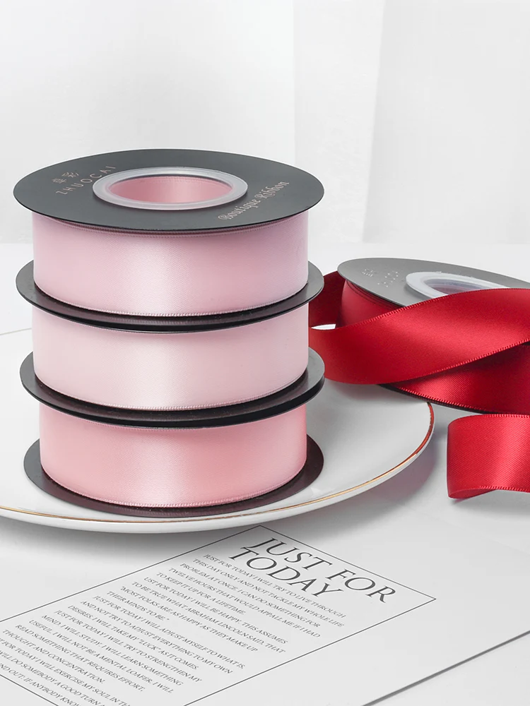2,5cm 1 Zoll Doppelseitiges Polyester-Satinband Handgefertigtes DIY Hochzeits- und Party-Geschenkband Kopfschmuck-Zubehör Klebeband