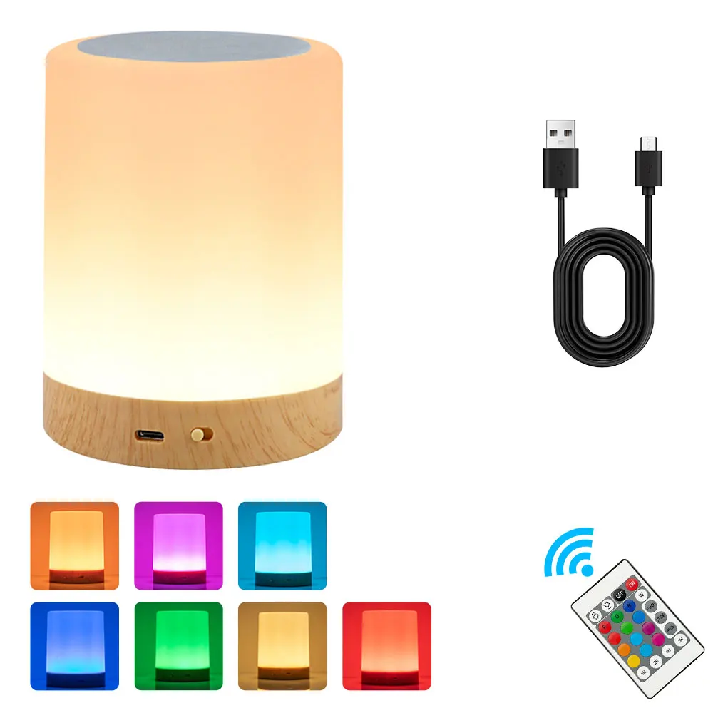 Touch Lamp LED Night Light Portable Rechargeable Dimmable Bedside Light 7 Color Changes Desk Light with Remote Control