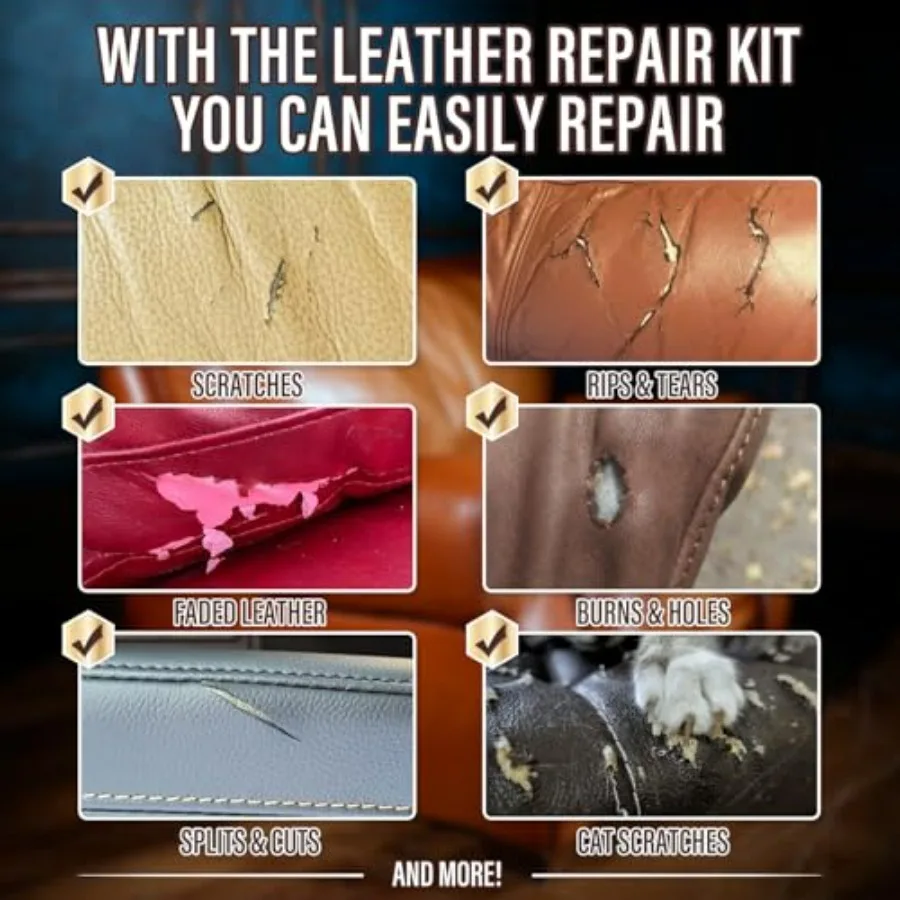 Leather Repair Kit for Furniture, Sofa, Jacket, Car Seats and Purse. Vinyl Repair Kit. Super Easy Instructions to Match Any Col view 2