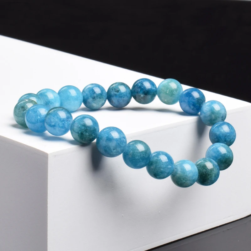 Original Blue Apatite Natural Stone Beads Bracelet Men Women Elastic Rope Bangle Nature Blue Energy Stone Jewelry Exquisite Gift