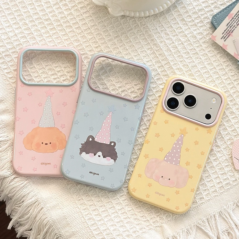 Glossy Phone Case For iPhone 17 16 15 14 13 12 Pro Max Cute Dog Elephant Cat Star Print Soft TPU Shockproof Phone Cover