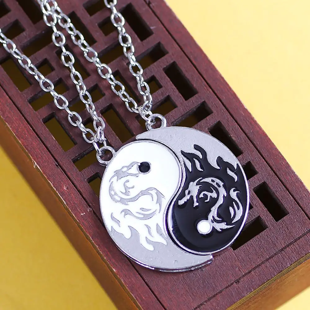 Wolf Friendship Necklace For Best Friends Chinese Style Clavicle chain Gossip Dragon Pendant Yin Yang Necklace Couple Necklace