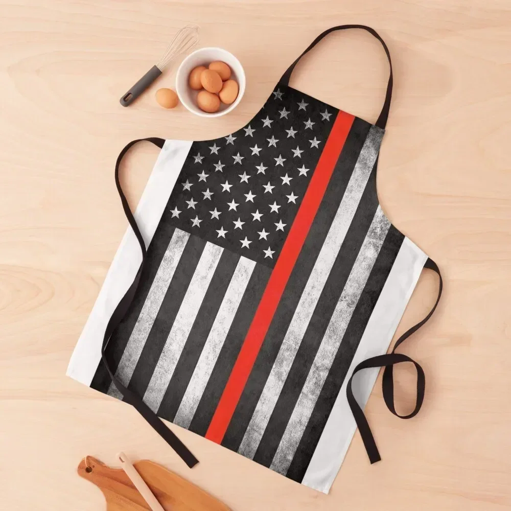 

Thin Red Line Apron Household Items Useful cookings for women Camping Novelties Kitchen And Home Apron