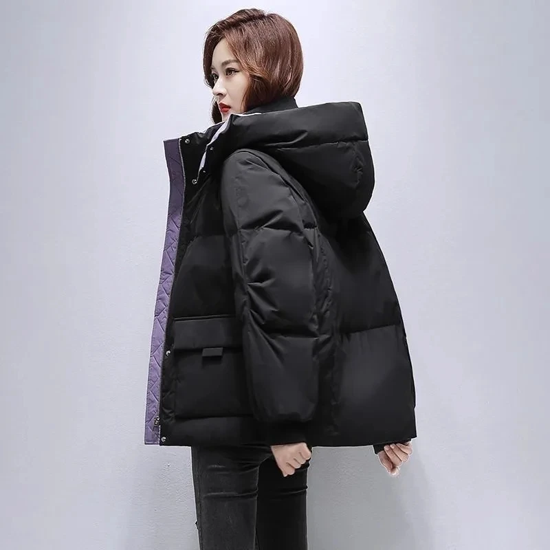 Winter Down Jacket 2024 New Short White Duck Down Coat Women\'s Solid Hooded Jackets Loose Warm Female Outwear Casual Clothing