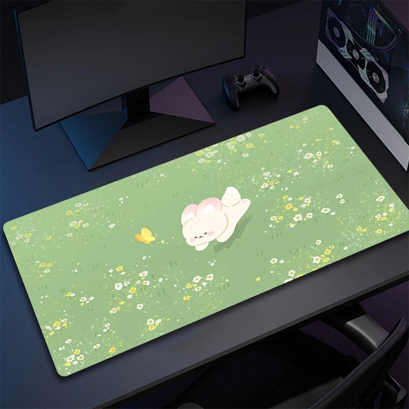 Cute Green Plant Computer Mouse Mat Office Large Gaming Mouse Pad Rubber Mousepad Gamer Locking Edge Desk Mat Non-Slip Carpet XL