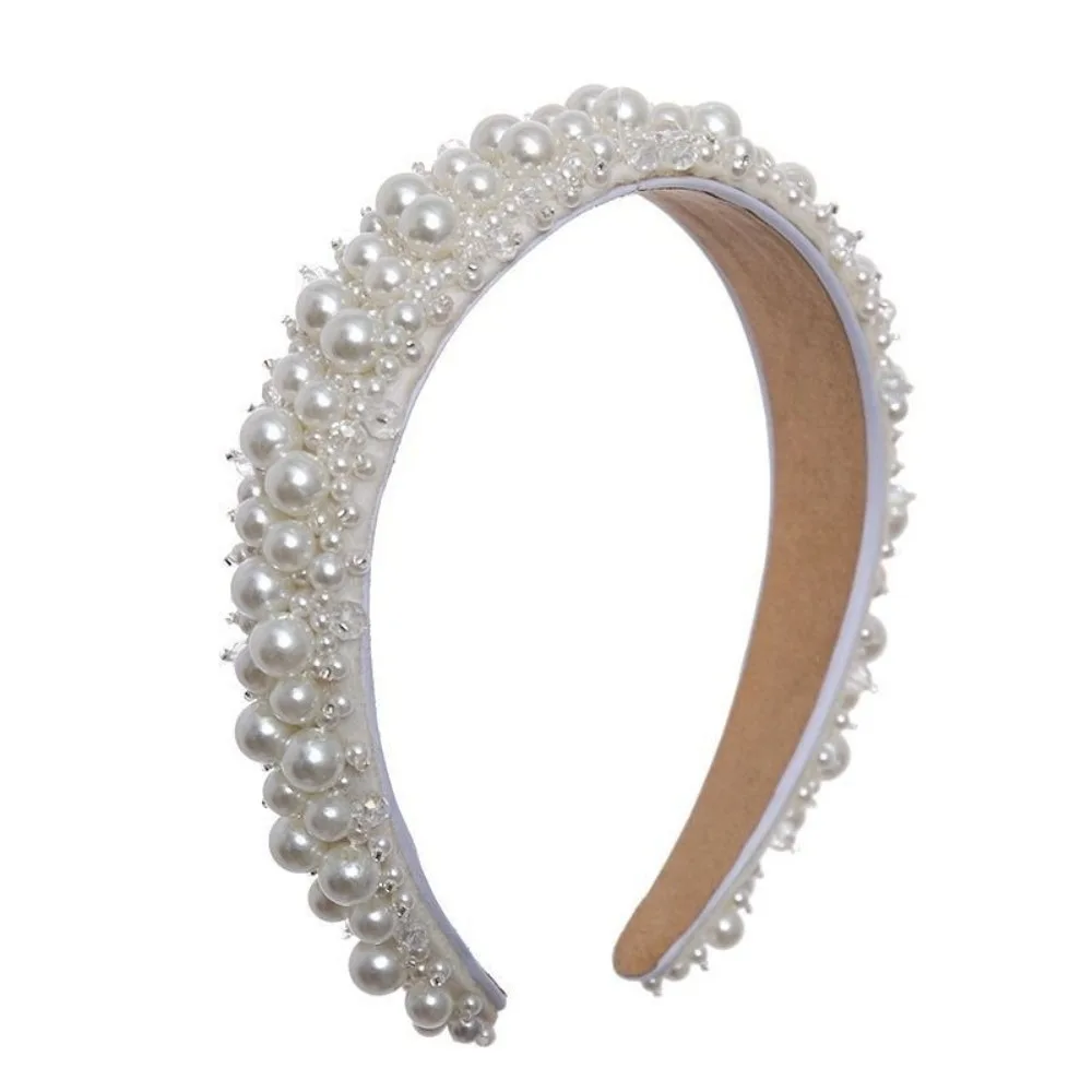 

Headwear Wide Side Bridal Hair Hoop Baroque Large Pearl Headbands Korean Style Handmade Women Hairbands Girl