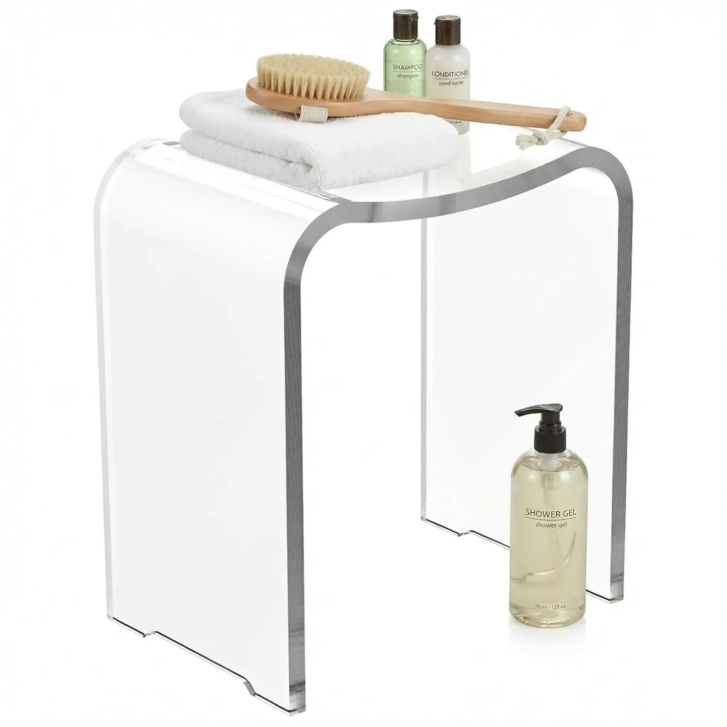 

Прозрачная акриловая скамья-стул для душа, водонепроницаемая, с закругленными краями, отверстиями для ручек, нагрузка до 300 фунтов, на заказ