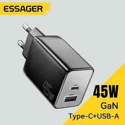 Essager GaN 45W USB Charger Fast Charger PD QC 3.0 USB C Charger Quick Charger For iPhone 14 13 Travel Charger for Samsung S21