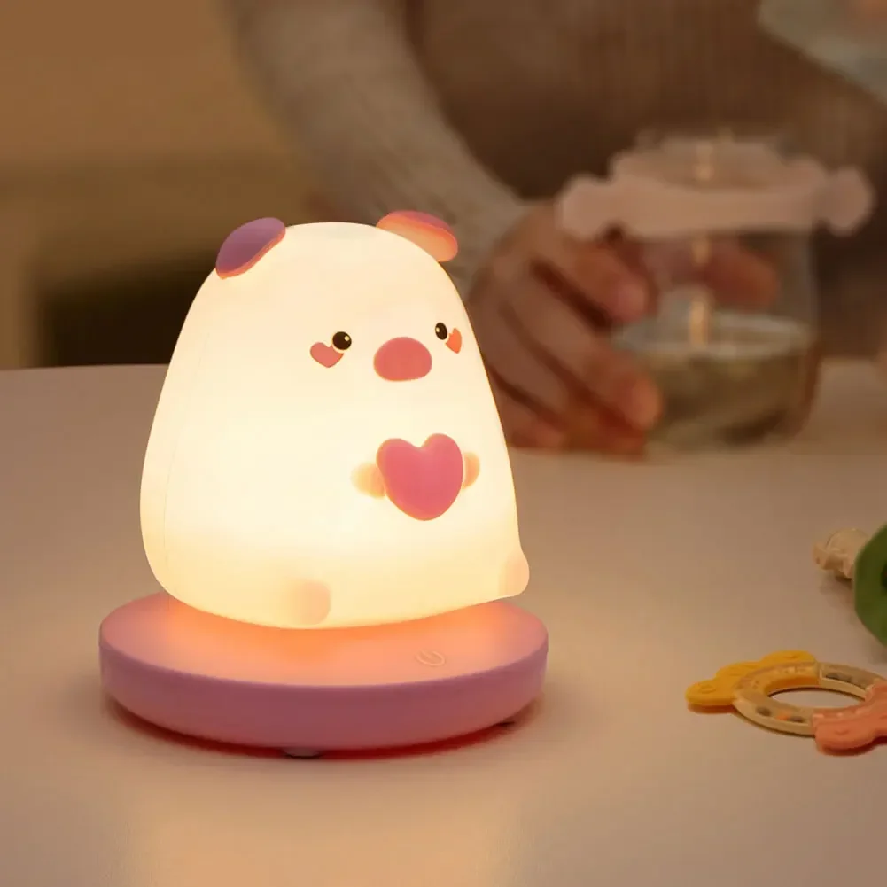 Luzes noturnas led para quarto das crianças, animal bonito, porco, coelho, lâmpada de silicone, sensor de toque, dimmable, presente de feriado infantil