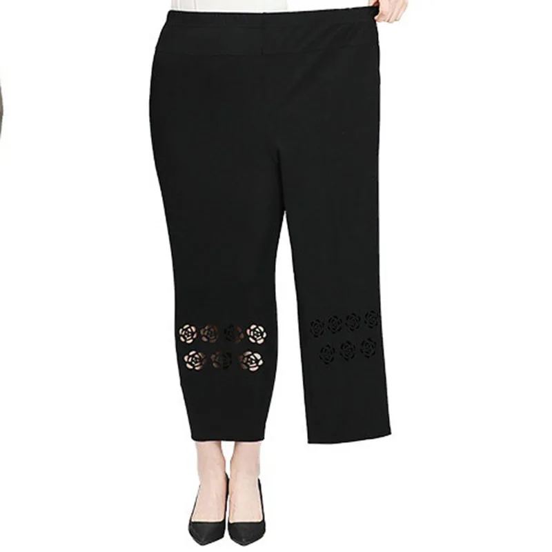 5XL 6XL 8XL Summer Women Thin Cropped Pants New Elastic High Waist Straight Pants Hollow Loose Middle-aged Female Casual Pants