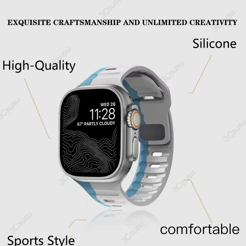 Силиконовый ремешок для Apple watch Ultra2 band 9 8 7 6 SE 5 4 40 мм 44 мм 41 мм 45 мм 49 мм, браслет для i watch series 1/2/3 38 мм 42 мм