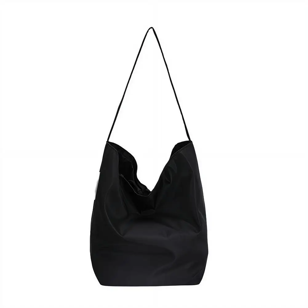 Neu eingetroffene große Nylon-Umhängetasche für Damen, minimalistischer, lässiger Stil, Vintage-Einkaufstasche mit Kordelzug und Schnalle – Detail 2