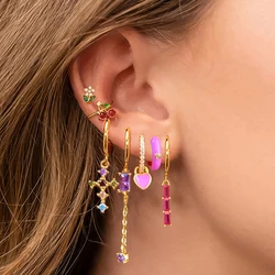 New Design Stainless Steel Cross Small Hoop Earrings for Women Heart Chain Copper Pendant Cartilage Earring Piercing Jewelry