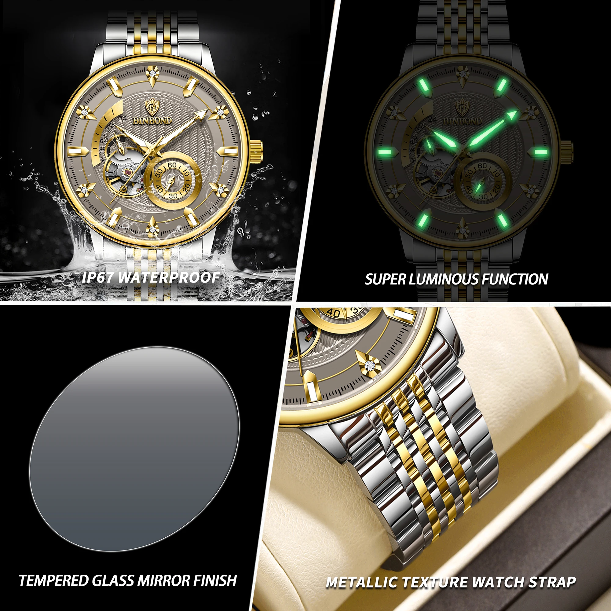 BINBOND Original Tourbillon Automatic Mechanical Wristwatches For Men Luxury Luminous Waterproof Men's Watch Reloj Hombre +Box gallery 5