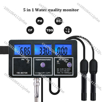 5 in 1 Multi-Parameter Temp TDS EC CF PH Meter Digital Water Quality Purity Tester Rechargeable Device Monitor for Aquarium Pool