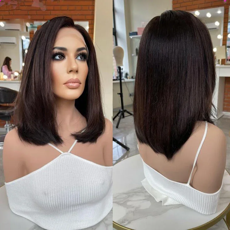 

Long Brown 180Density 26Inch 5x5 Silk Base Straight Preplucked Jewish Human BabyHair HDLace Wig European Hair Glueless