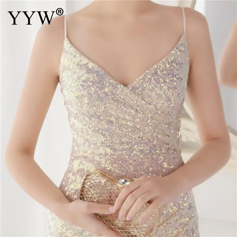 Elegant Sequin Bling Glitter Long Prom Dress 2022 Sleeveless Slit Mermaid Sexy Women'S Dresses For Ceremonies Sexy Abendkleider