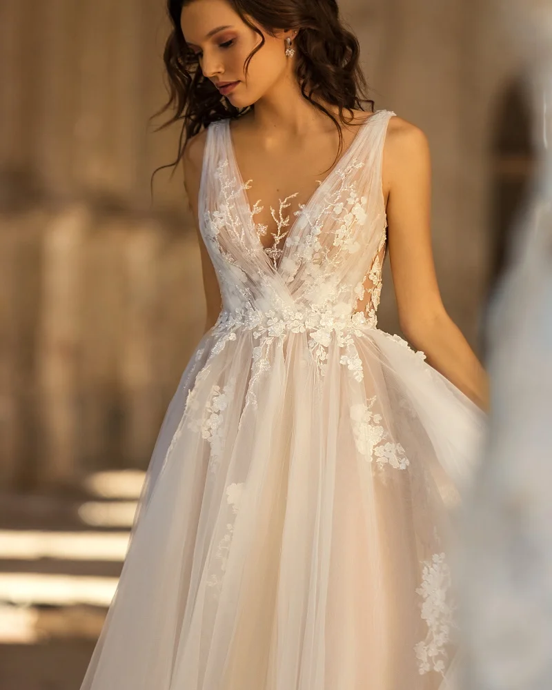 Qcenkeren Vestidos de novia Wedding Dresses Свадебное платьe A-Line Elegant Spaghtti Strap Lace Bridal Gowns For Sexy Women