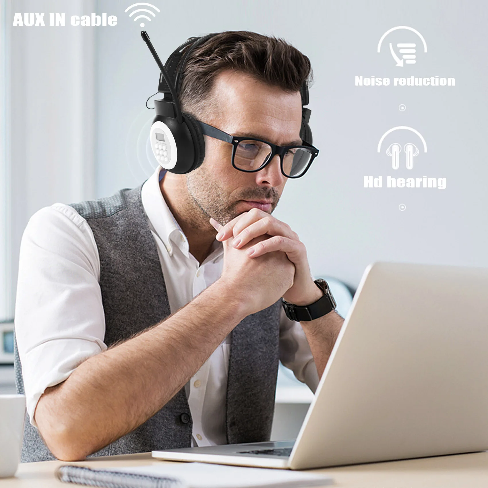 

B49CPortable Personal FM Radio Headphones , Wireless Headset with Radio Built in for Walking, Jogging, Daily Work
