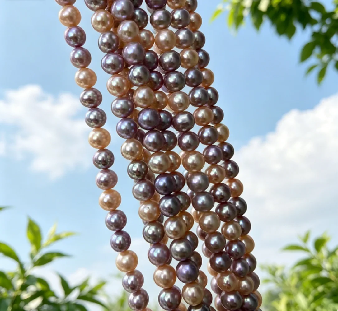 

Gorgeous necklace AAAA8-9mm natural South Sea multi-color pearl necklace 18 inch, 925 silver