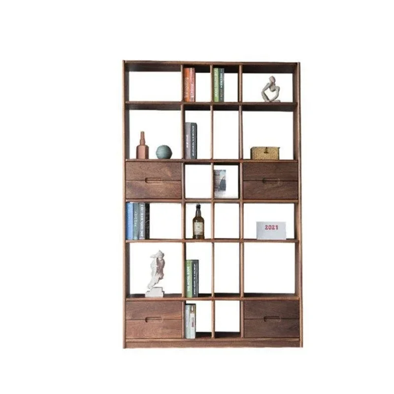 

North American black walnut floor-to-ceiling bookshelf Modern simple solid wood Japanese-style shelf Bogu shelf full wall