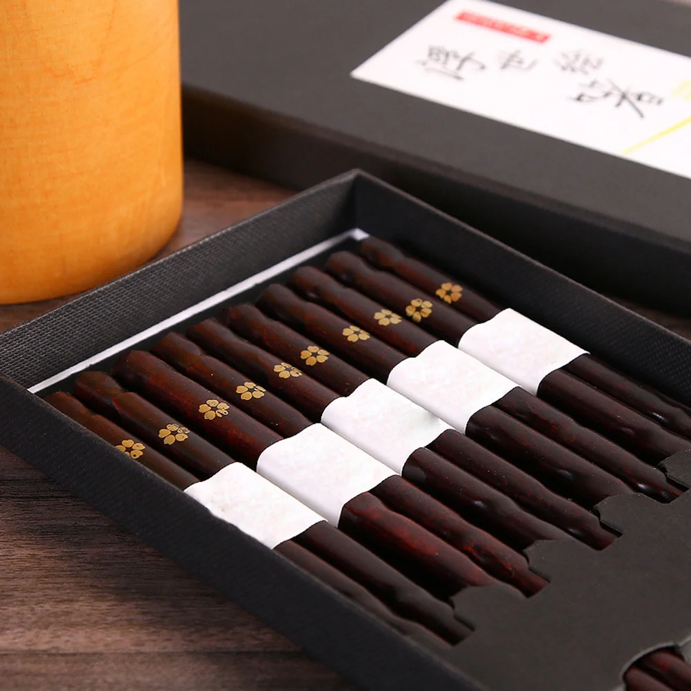 

5Pairs Box Cherry Blossom Chopsticks Solid Wood Construction Sturdy Sushi Chinese Food Hot Pot Reusable Eco Friendly