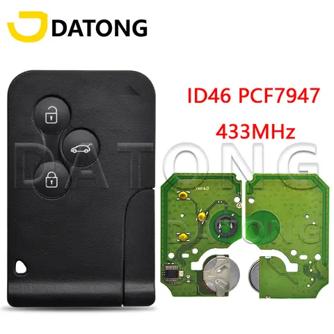 Datong World For Renault Megane Scenic 2003-2008 Remote Key 433 Mhz ID46 PCF7947 Chip 3 Button Auto Replacement Smart Card Key