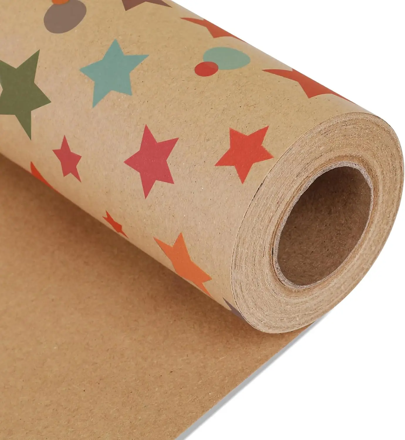 

Kraft Wrapping Paper Roll 17"x32.8ft Colorful Stars Pattern for Birthday Party Baby Shower