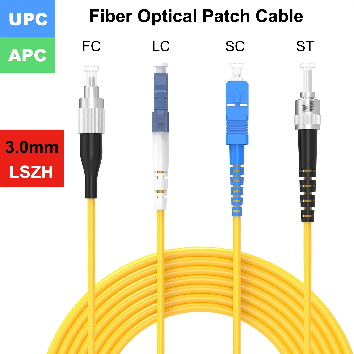 LC/SC/FC/ST UPC/APC Fiber Optical Patch Cable Single mode Simplex 3.0mm 9/125um LSZH OS2 Fiber Optic Cord 1m/5m/10/15m/30m