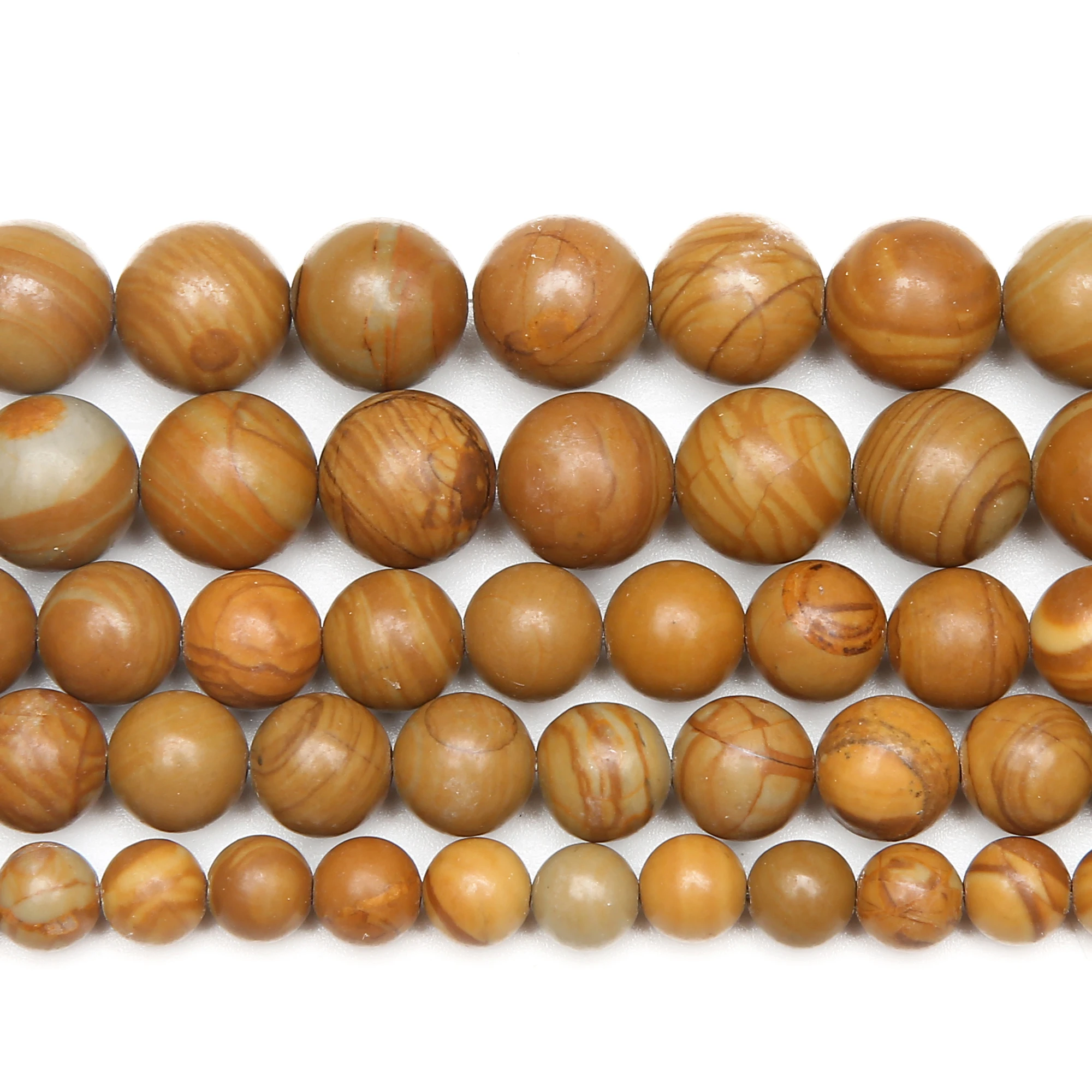 Wood line Texture Stone Round Gem Beads 15\