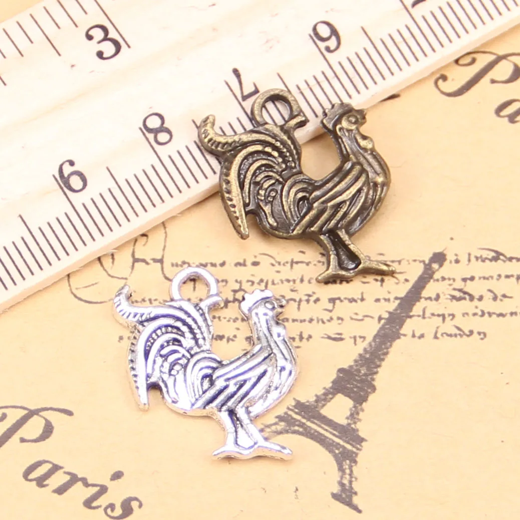 68pcs Charms For Jewelry Making cock rooster 22x18mm Antique Silver Plated Pendants DIY Tibetan Silver Bracelet Necklace