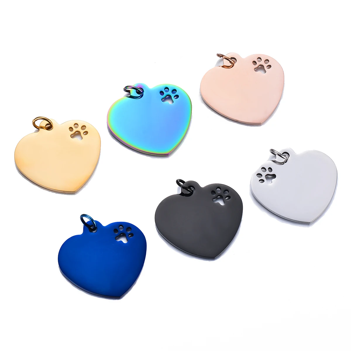 Wholesale 10pcs Dog ID Tag Heart Unisex Stainless Steel Blank Pet Name Plate Paw Pendant Necklace 6 Colors Jewelry Accessories