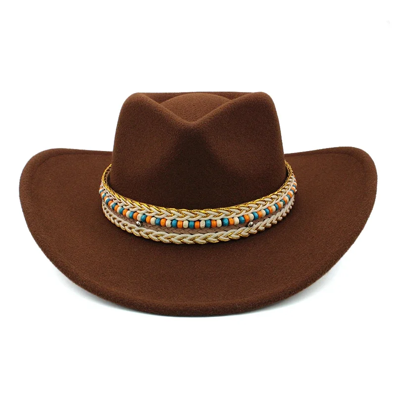 Men Women Wool Blend Western Cowboy Hats Wide Brim Sunhats Party Travel Sombrero Outdoor Caps Classical Retro Adjustable Size