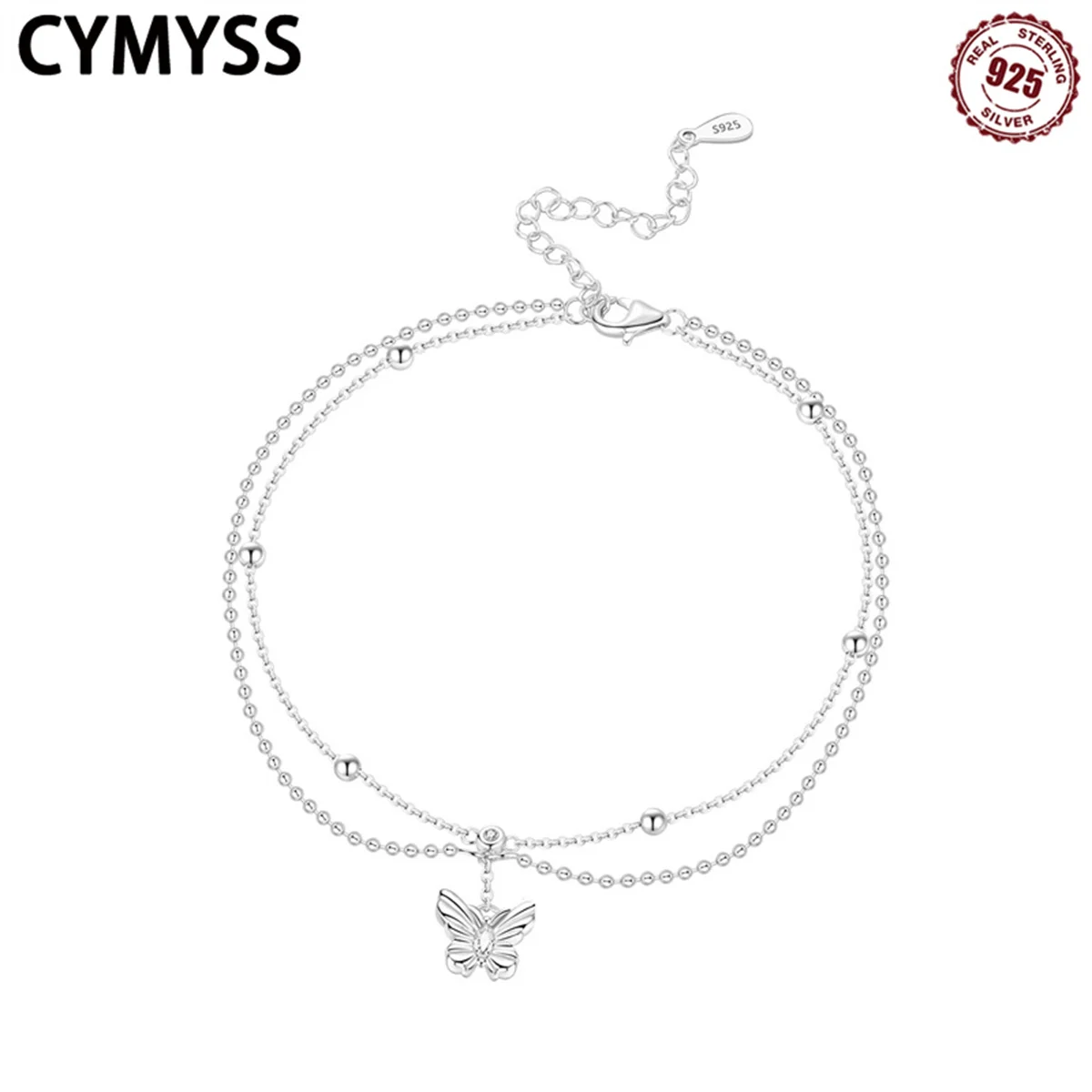 

CYMYSS 2025 New S925 Sterling Silver Butterfly Feet Chain Women's Premium Jewelry DIY Birthday Gift