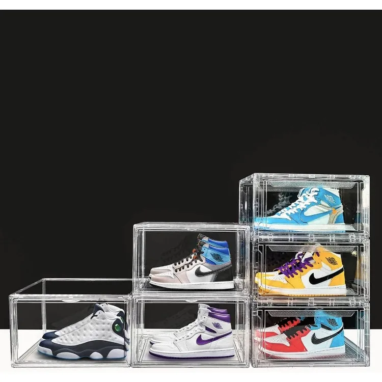 Shoe Boxes Clear Plastic Stackable 10 Pack Sneaker Storage Boxes with Magnetic Door, Acrylic Boxes for Display, Strong and