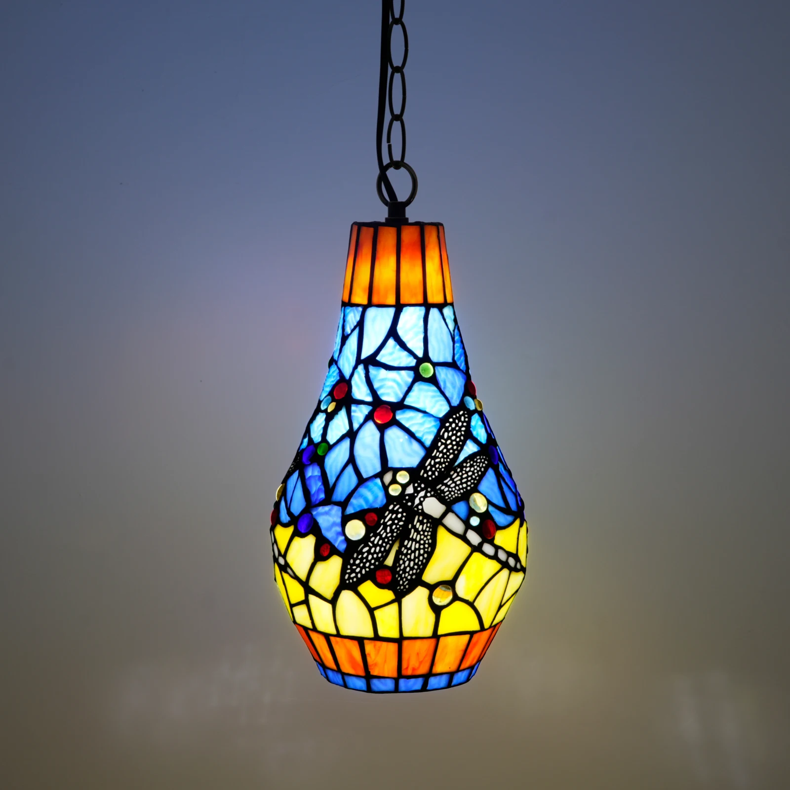 

dragonfly style Pendant Lighting, Cylindrical Hanging Lamp with Stained Glass for Foyer, Entryway, Bedroom, Dining Room