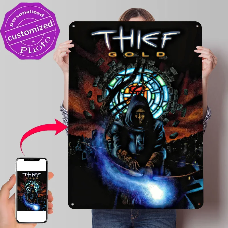 Thief Gold Game Cover Art Personalized 3D Textured Metal Poster Wall Art Vintage Tin Signs for Room Ornaments Decoration Bedroom