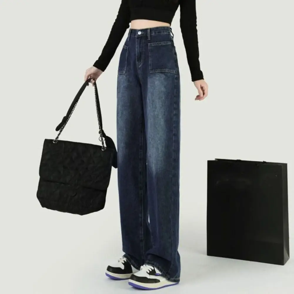 Jeans morbidi larghi in denim Gamba dritta Pantaloni da cowboy retrò Gamba larga Jeans stile Ins Donna Y2k Ragazze