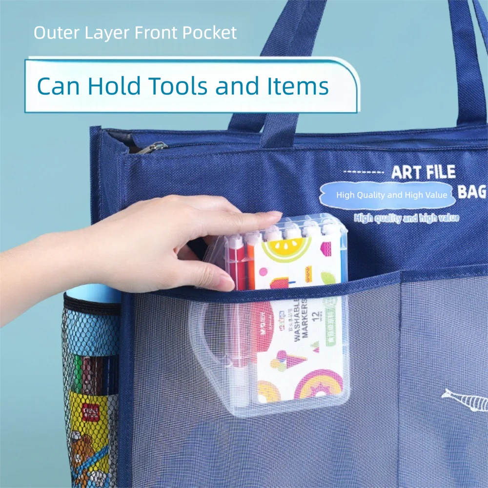 New A3 Document Bag Multifunctional Large-capacity Zipper Pouch Bag Portable with Handle File Organizer Office Student Supplies