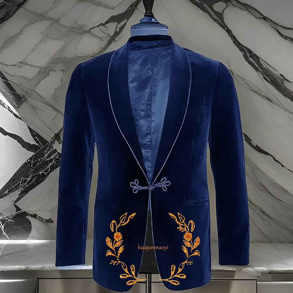 Velvet Jacket Shawl Lapel Vintage Wedding Groom Blazer for Dinner Party Prom Male Suit 2 Piece Pants