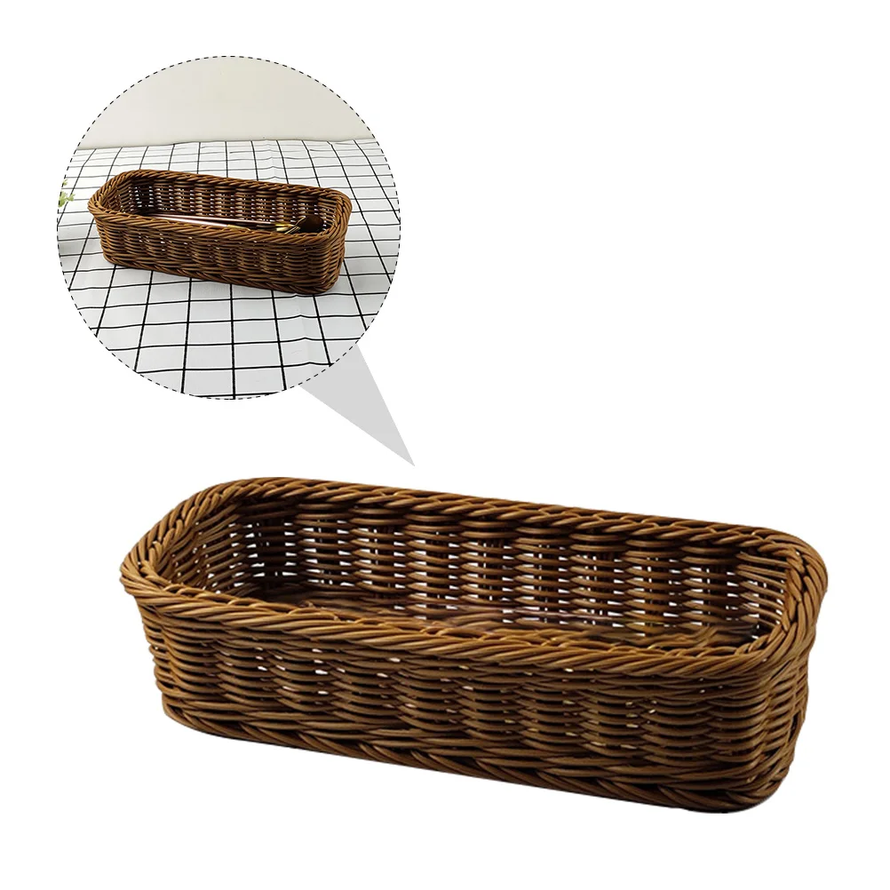 Rattan-like Woven Storage Basket Silverware Organizer Bandejas Square Baskets Multifunctional Chopsticks Plastic Box