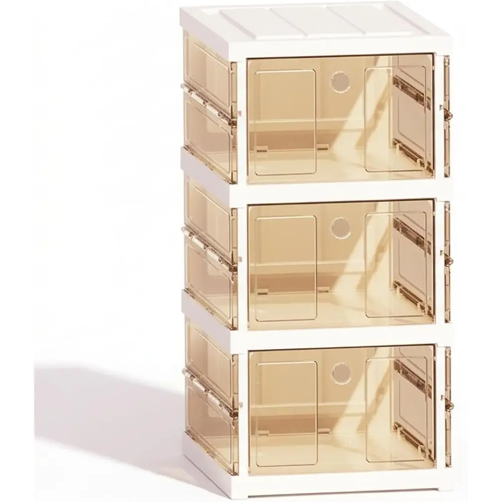

3-Tier Stackable Clear Shoe Storage Rack with Lids, Portable Plastic Shoe Cabinet Organizer for Closet or Entryway