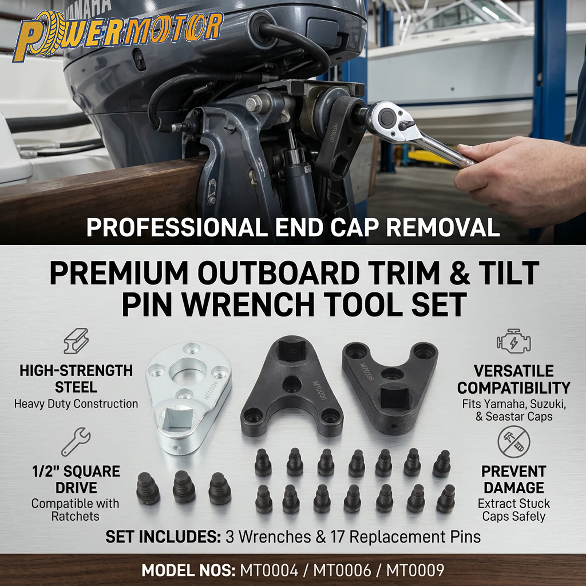 

Motorcycle Outboard Trim Tilt Pin Wrench Tool Set MT0004 MT0006 MT0009 For Yamaha Suzuki All Seastar Hydraulic End Caps Parts