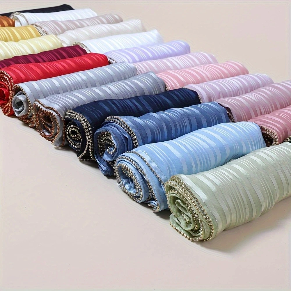 Fashion New Style Striped Shiny Silk Chain Ladies Silk Scarf Shawl