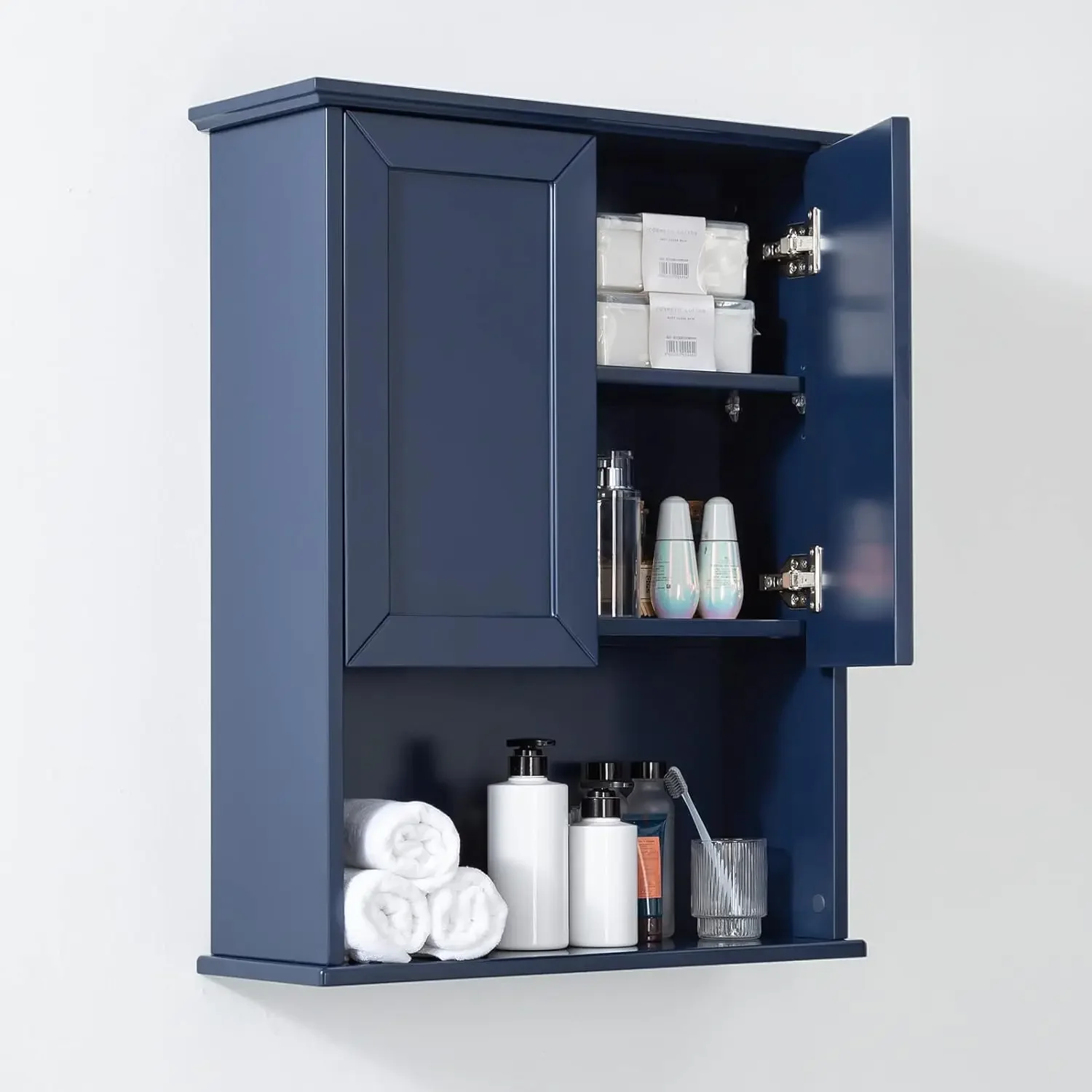 Blue Bathroom Cabinet Wall Mounted with 2 Doors and Adjustable Shelf