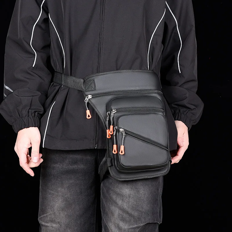 

Waterproof Multifunctional Black Tactical Leg Pack for Motorcycle Riding Sports Activities-Large Capacity PU Material Waist Bag