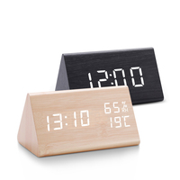 Voice Control Wooden Alarm Clock Smart LED Digital Clock for Bedside Table Decor Electronic Desk Clock with Temperature Humidity