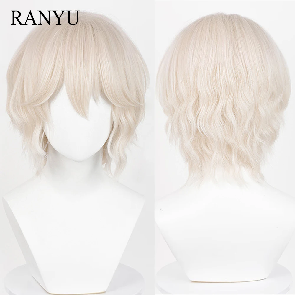 

Beige Blonde Synthetic Short Wavy Straight Wig with Bangs Fluffy Anime Game Cosplay Heat Resistant Wig for Daily Party